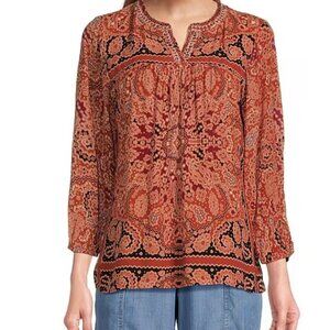 Nurture by Westbound Spice Scarf Print 3/4 Sleeve V-Neck Top 2X